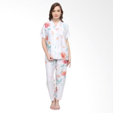 Madeleine Odelia Organic Long Setelan Baju Tidur - White Flower