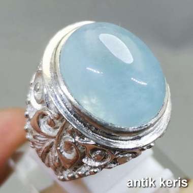Batu Cincin Perak Asli Kecubung Biru Laut Aquamarine Natural Garansi