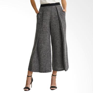 Minimal Side Pleated Palazzo Celana Wanita - Jet Black