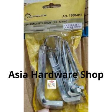 Kunci L Set 12 Pcs Crome Hex Key 1.5 - 12 mm Kantong