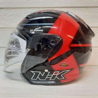 HELM NHK R1 MOTIF NAPOLEON BLACK RED DOUBLE VISOR HALF FACE MERAH L