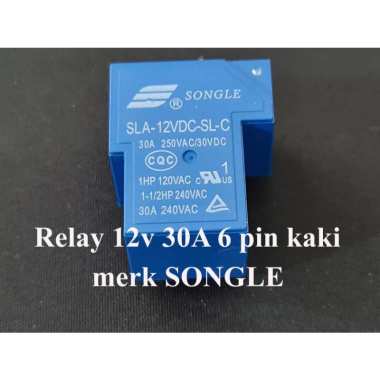Relay Songle 12V DC 30A 6 Pin Original sls-12vdc-sl-c biru