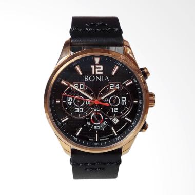Bonia Chronograph St-Steel Leather Strap Jam Tangan Pria [BNB10393] Black - Rose Gold