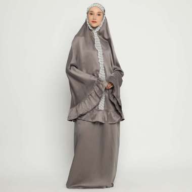 Mukena Rukuh Telekung Satin Velvet Regular Size Tatuis Abhinaya grey