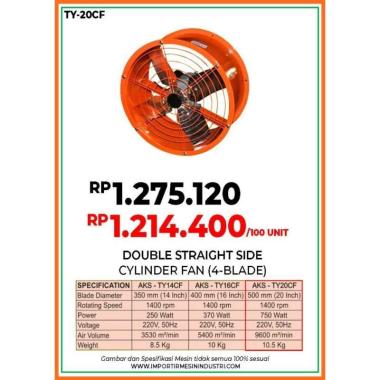 Kipas 20 Inch Baling Baling Stainless Cylinder Fan 4 Blade 750 Watt - TY20CF