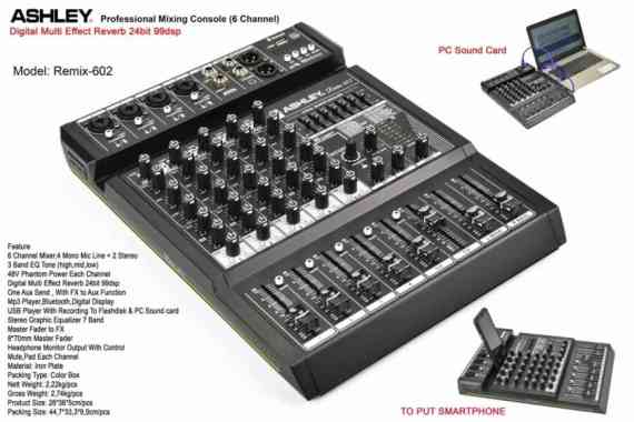 Mixer Ashley Remix 602 Original 6 Channel Bluetooth - Soundcard