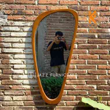 cermin dinding oval kayu cermin tembok kayu jati