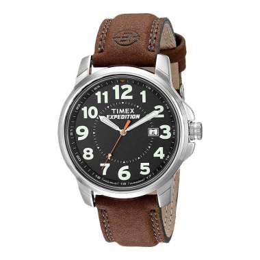 Timex Expedition Metal Field T44921 Indiglo Black Dial Brown Leather Strap [Machtwatch] Coklat