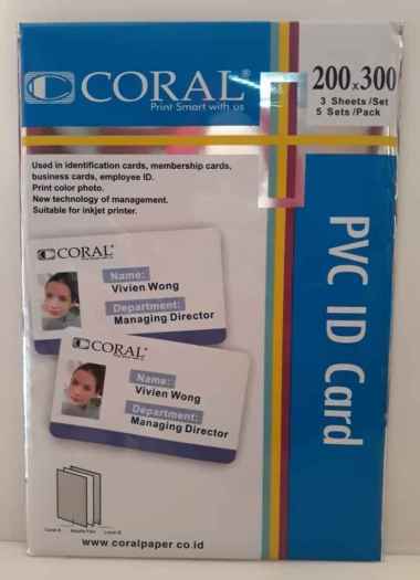 KERTAS PVC BAHAN ID CARD INSTAN CORAL A4 ISI 5 SET BISA UNTUK 50 KARTU UKURAN KTP