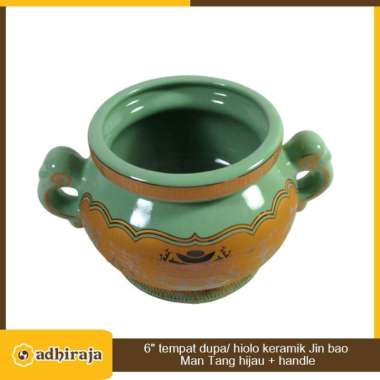 Hiolo / Hio Lo / Tempat Bakar Dupa Keramik Hijau + Handle (Kuping) 6"