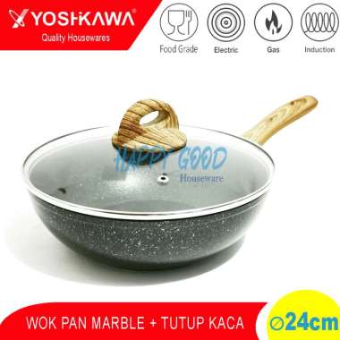 YOSHIKAWA 24CM WOK PAN/PANCI PENGGORENGAN MARBLE INDUKSI ANTI LENGKET