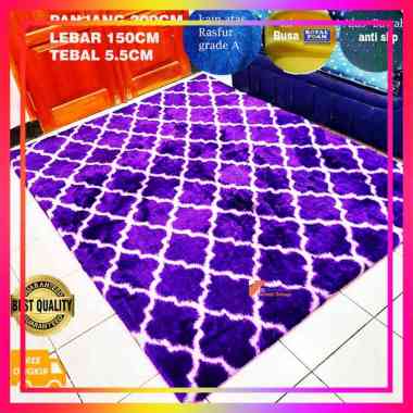 ( Anti Selip ) KARPET bulu Rasfur Motif panjang 200X120X5,5 UNGU PUTIH