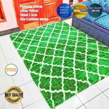 KARPET BULU RASFUR RAFSUR MOTIF PANJANG 200CM LEBAR 150CM TEBAL 2.5CM HIJAU PUTIH