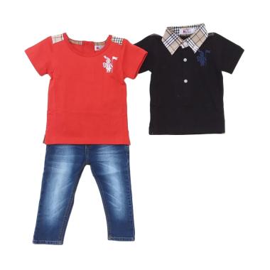 Mini Jeans Guard Plaid Collar 3in1 Setelan ...