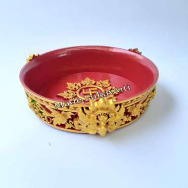 Wadah bokor tatakan diameter 16cm ukir bali sodan gayatri Merah gold
