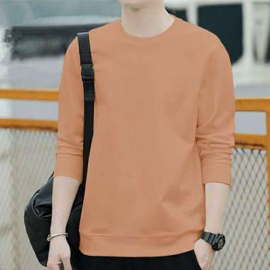 Baju Sweater Basic Polos Pria Lengan Panjang Casual Fashion Cowok Coksu XL