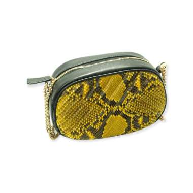 Tas Wanita/Sling Bag/Kulit Ular Asli/Oval Jarit Yellow Motif