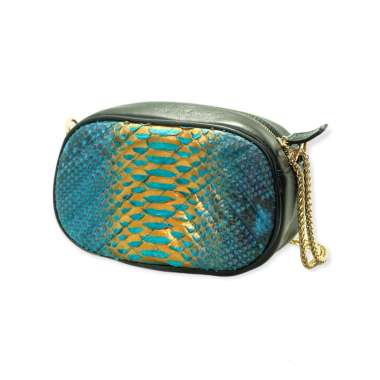 Tas Wanita/Sling Bag/Kulit Ular Asli/Oval Jarit Turqouise Gold