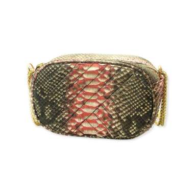 Tas Wanita/Sling Bag/Kulit Ular Asli/Oval Jarit Hitam Tembaga