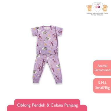 LIBBY Stelan Oblong Pendek - Celana Panjang Motif Animal Dreamland (1 stel) S Lavender Hedgehoc