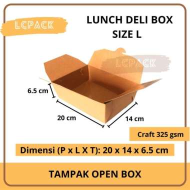 Paper Lunch Deli Box Food Pail Size L 20 x 14 x 6,5 cm Kotak Nasi Mie Craft Dengan Laminasi