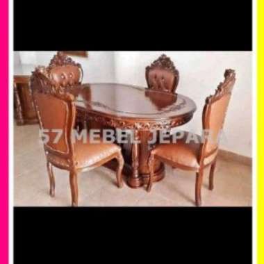 Meja makan Ganesha 4 kursi jok busa meja makan ukir jati Jepara