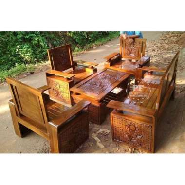 Mebel Jati Furniture Jepara Meja Kursi Ruang Tamu Kayu Jati Ukir Motif
