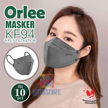 Masker KF94 KF 94 Orlee earloop Abu Abu Grey Embos Kemenkes isi 10 Merah