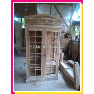 mebel jati lemari hias pajangan telephone 2 pintu - lemari hias kayu jati mentahan