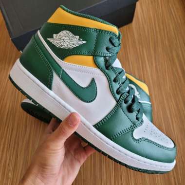 Air Jordan 1 Mid Sonics || pine green white black royal yellow toe