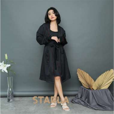 Jaya Hebat Starla Louisa Baju Tidur Piyama Dress Kimono Satin Premium Wanita Dewasa Black