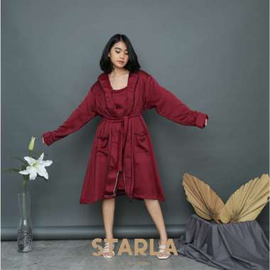 Jaya Hebat Starla Louisa Baju Tidur Piyama Dress Kimono Satin Premium Wanita Dewasa Maroon