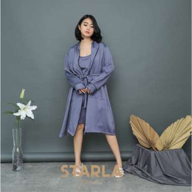 Jaya Hebat Starla Louisa Baju Tidur Piyama Dress Kimono Satin Premium Wanita Dewasa Grey