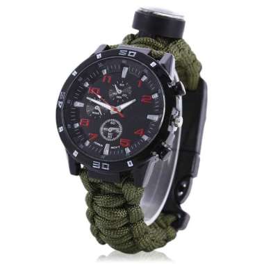 Jam Tangan 5in1 Paracord Survival Watch Gelang Kompas Outdoor Camping Hitam