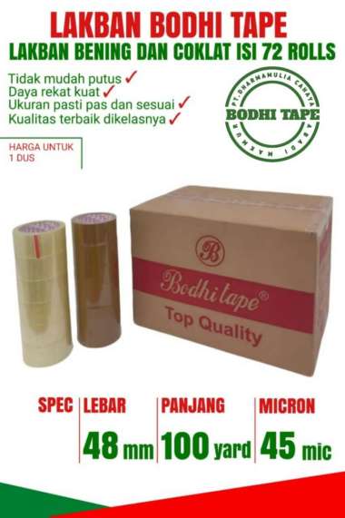 LAKBAN BODHI TAPE BENING & COKLAT 48MM X 100YARD 1 DUS Termurah Berkualitas BENING
