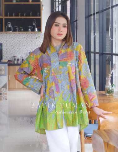 BLUS DAUN HIJAU Atasan Batik Wanita Blus Batik Blouse Batik Seragam Batik Bahan Katun Halus Warna Hi