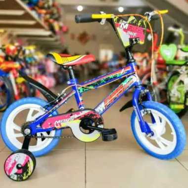 SEPEDA ANAK / SEPEDA ANAK-ANAK / SEPEDA ANAK 2 TAHUN / SEPEDA ANAK RODA 4 / SEPEDA RODA EMPAT / SEPEDA BMX ANAK / BMX ANAK / BMX 12 MARSBIKE BAN EVA Biru