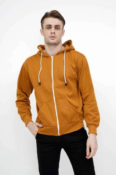 Jaket Polos Hoodie Zipper Sweater Warna mustard XL