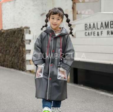 Jas hujan anak terusan mantel EVA premium import - LT1302 - HITAM S ORIGINAL 100 % Ukuran Anak-anak