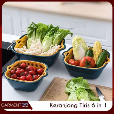 Baskom Pencuci Buah Sayur 6in1 Wadah Peniris Saringan Wastafel Estetik Besar Kecil Plastik Multifung