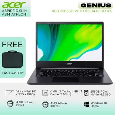 ACER ASPIRE 3 SLIM A314 ATHLON 3020 4GB 256SSD W11+OHS 14.0FHD IPS BLK -22.A667