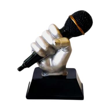 Mulyocreative Trofi Piala Figur Microfon Lomba Nyanyi & Karaoke Plakat - Perak