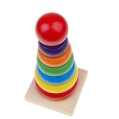 Mainan Ring Donat / Puzzle Kayu Rainbow Tower / Menara Pelangi