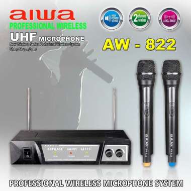 Aiwa AW 822 Microphone Double Wireless UHF - Hitam