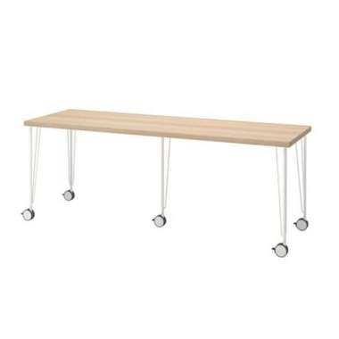 Meja Papan Kaki Beroda Kokoh Minimalis 200x60cm Original_Efek Kayu