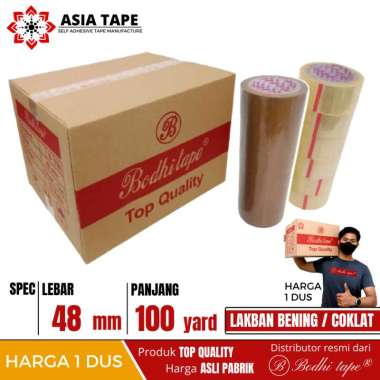 LAKBAN BENING COKLAT MERK BODHI TAPE 48MM X 100YARD 1 DUS 72 ROLL TERMURAH BENING