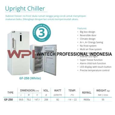 Gea GF-250 Upright Freezer With Drawer - kabinet Freezer No Frost Skala Rumah Tangga - Cocok Untuk S