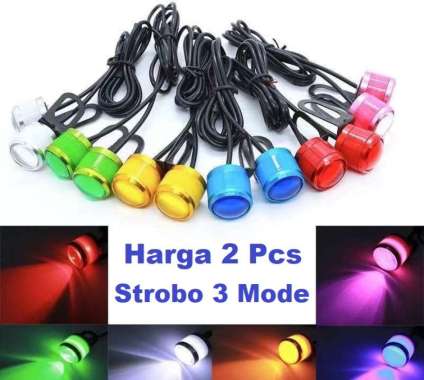 Lampu LED Eagle Eyes Mata Elang Strobo Flash Panoramic Mobil Motor 3 Mode Bracket Spion Strobe Kedip