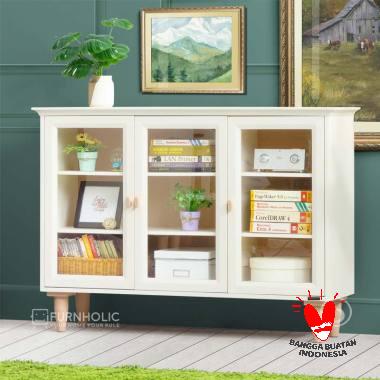 iFURNHOLIC Hannah Glassdoor Cabinet 3 Doors - Lemari Kaca Pajangan - Furniture - Ivory Brown Jawa Ti