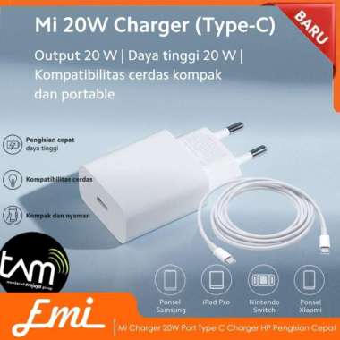 Mi Charger 20W Port Type C Charger HP fast Charging Pengisian Cepat Adapter & Cable